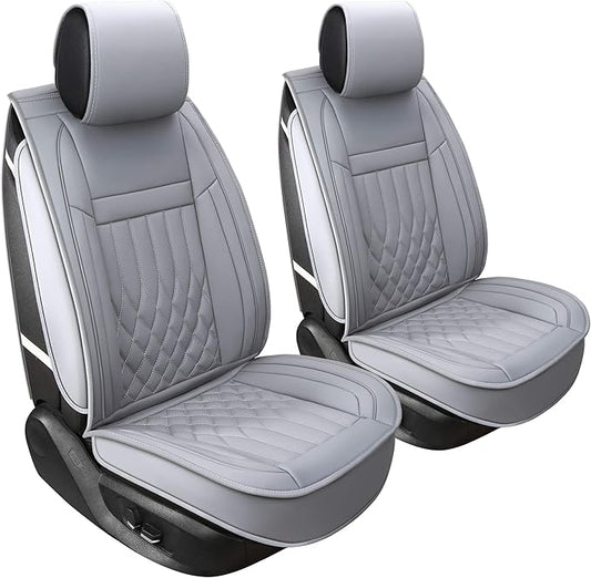 Aierxuan 2pcs Car Seat Covers Front Set with Waterproof Leather, Airbag Compatible Automotive Vehicle Cushion Cover Universal Fit for Most Cars (Grey)
