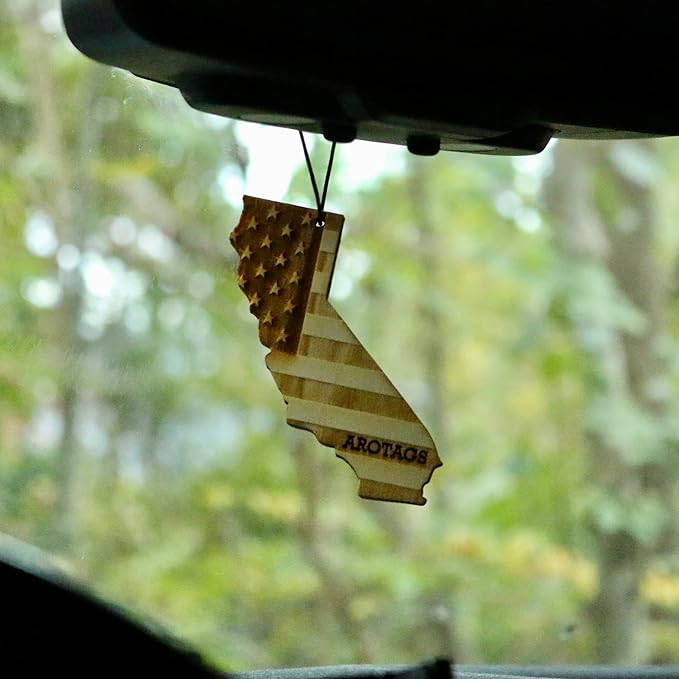 Arotags Car Air Freshener - Reusable Wood Diffuser - Hanging Odor Eliminator - California Patriot - Cool Breeze Scent