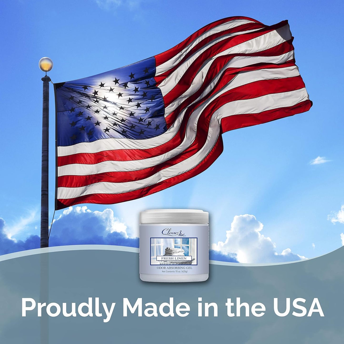 Clear Air Odor Absorber Gel - 15 oz, Pack of 2 - Air Freshener Absorbs and Eliminates Odors in Bathrooms, Cars, Boats, RVs and Pet Areas - Made with Essential Oils - Fresh Linen Scent