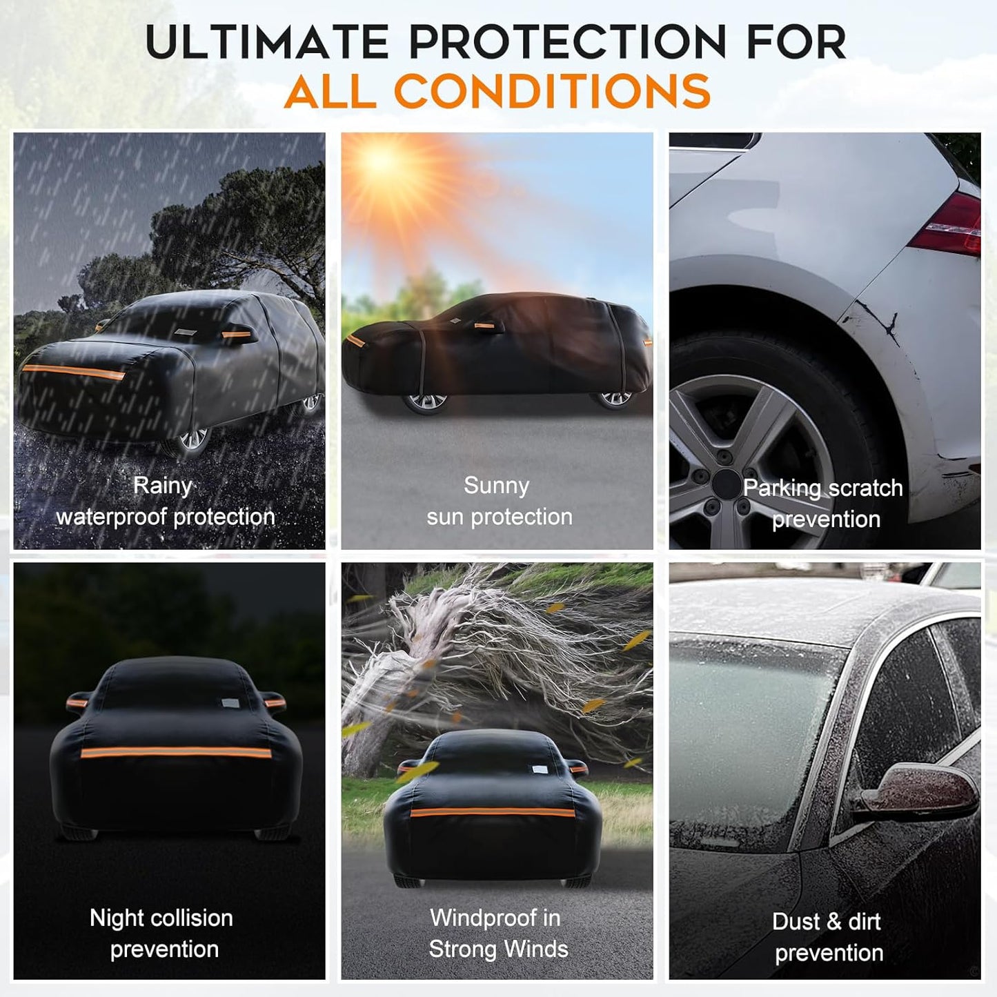SUV Car Cover Waterproof All Weather for Automobiles，Outdoor Heavy Duty Full Exterior Covers with Zipper Door, Rain Sun Snow Dust UV Protection, Windproof Straps & Reflective Strips(Up to 177")