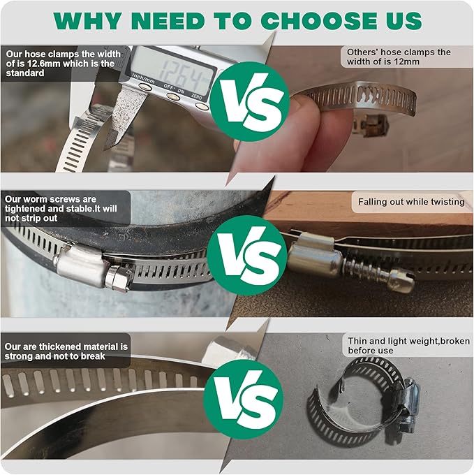 10Pack 10 inch Hose Clamp,Stainless Steel Large Hose Clamps Adjustable from 9-1/4"-10"/235-254mm,Metal Worm Drive Gear Duct Clamp for Air Ducting,Dryer Vent Hose,Fuel Line,Plumbing,Automotive