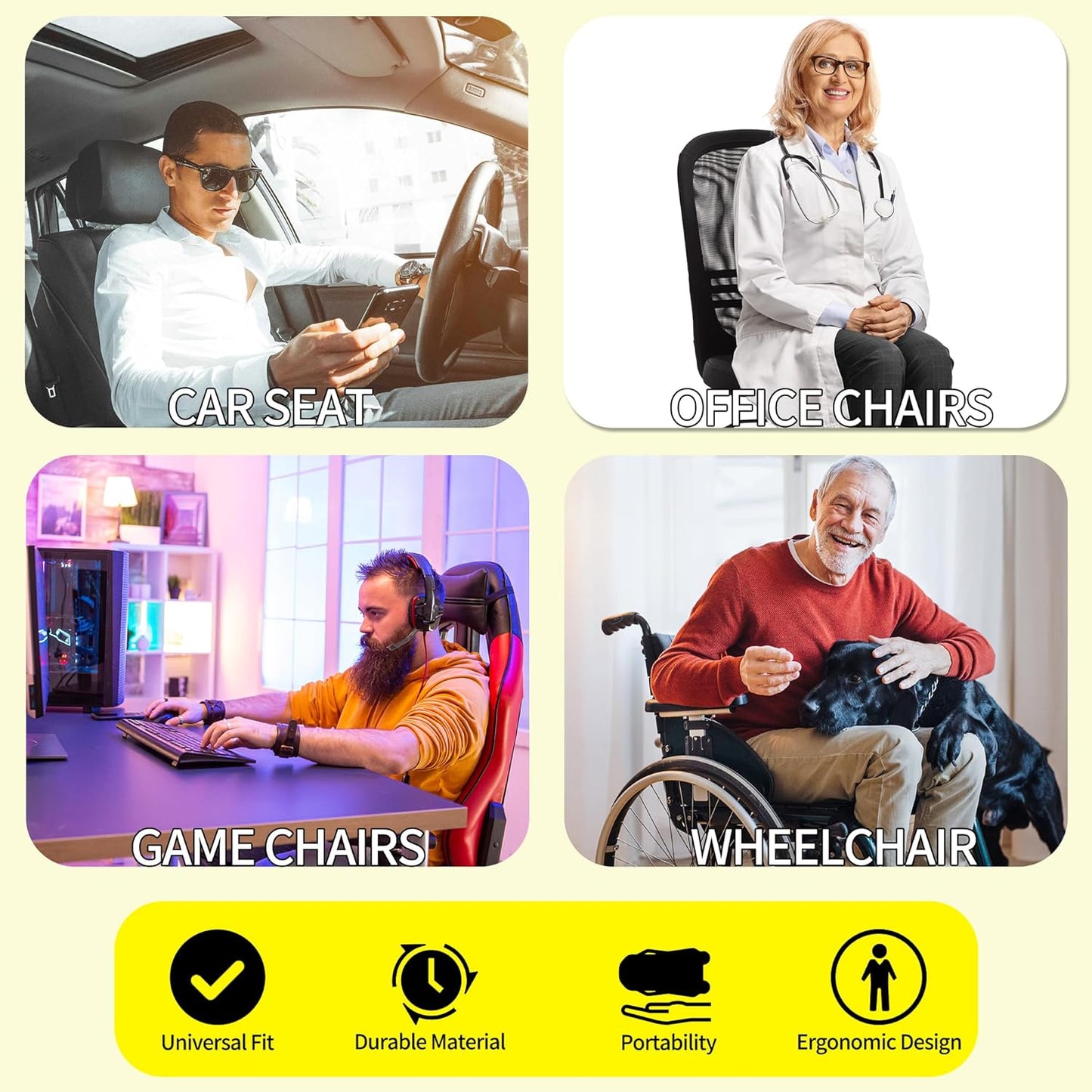 Comfort Memory Foam Seat Cushion for Car Seat Driver, Tailbone (Coccyx) Pain Relief Pad for Driving, Office Chair (Beige)