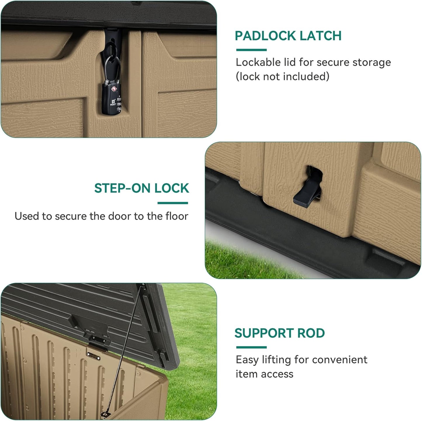 YITAHOME Outdoor Resin Storage Sheds, 39 in Height Lockable Waterproof Horizontal Shed w/o Shelf, Easy to Assemble Shed Storage for Garden Tools, Brown