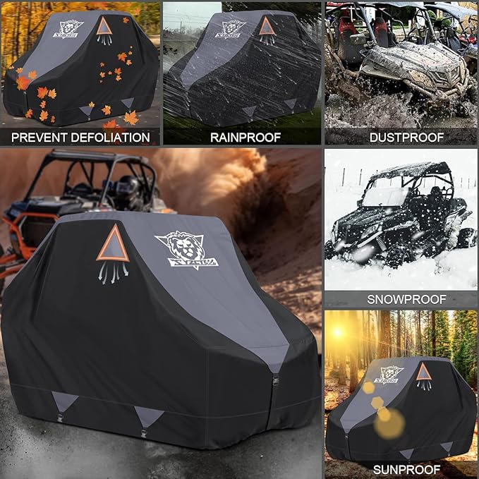 XYZCTEM UTV Cover,Outdoor Waterproof All-Weather Protection UTV Cover Compatible with Polaris RZR Can-Am Yamaha Honda Kawasaki Suzuki,and More.with Upgraded Windproof Straps,Vent(Grey,4-6 Seater)