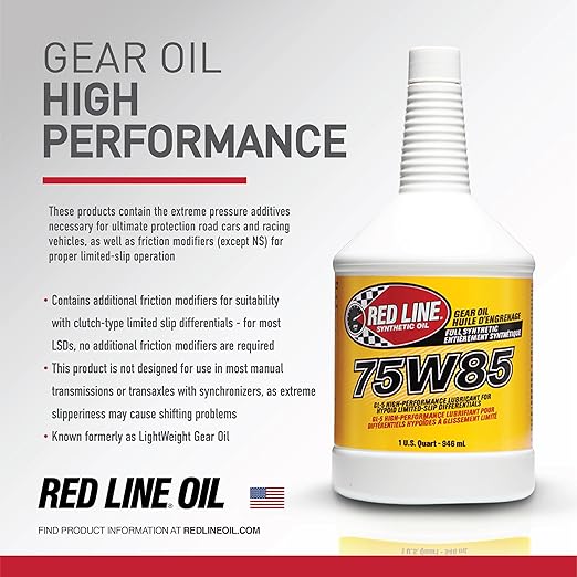 Red Line 50104 75W85 GL-5 Full Synthetic Gear Oil for Hypoid Limited Slip Differentials - 4 Quarts