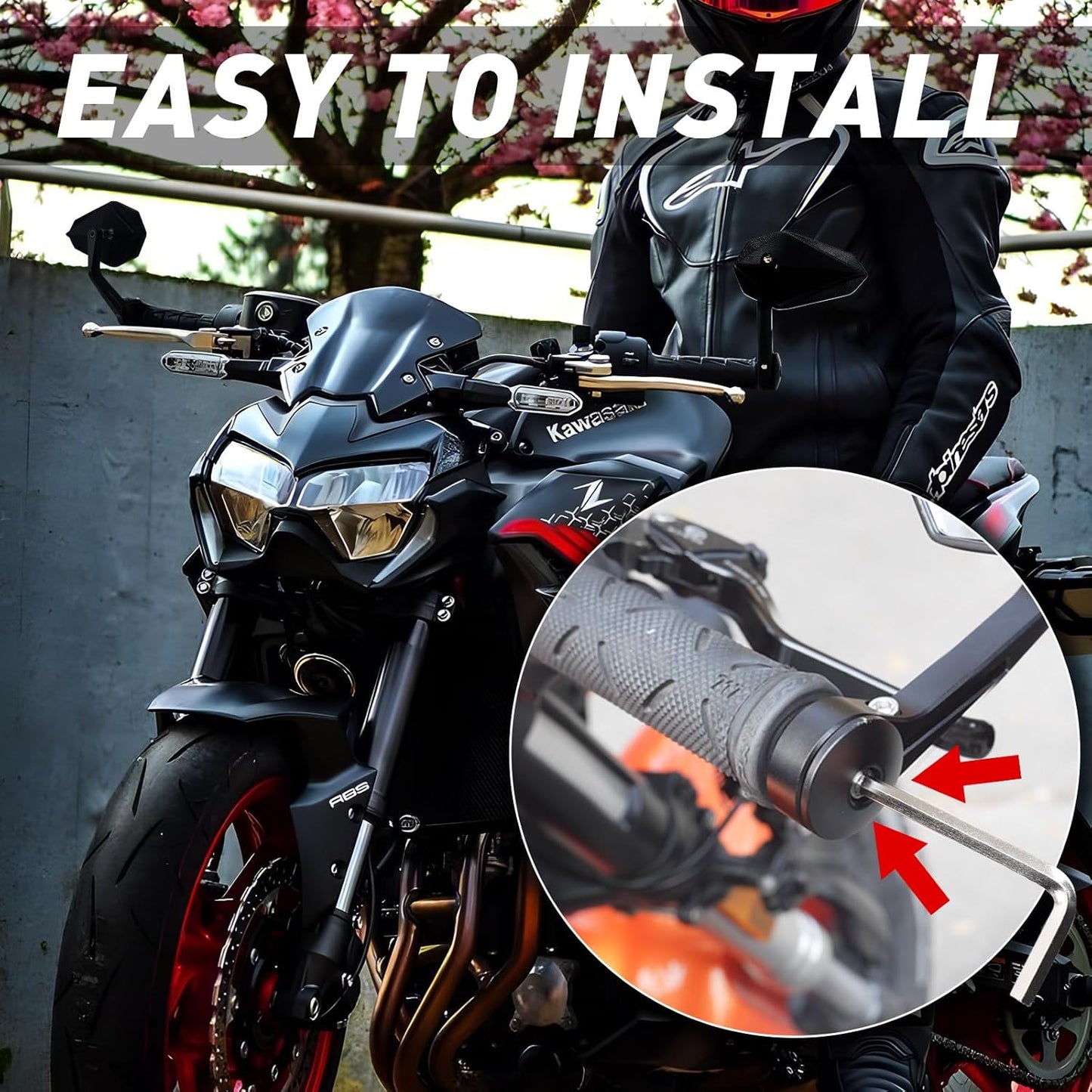 Motorcycle Mirrors for Handlebars, Bar End Motorcycle Mirrors, Rear View Mirrors for Motorcycles, Fits 7/8" Handlebars, Compatible with Honda Grom, Yamaha, Kawasaki, Ducati, Suzuki & More