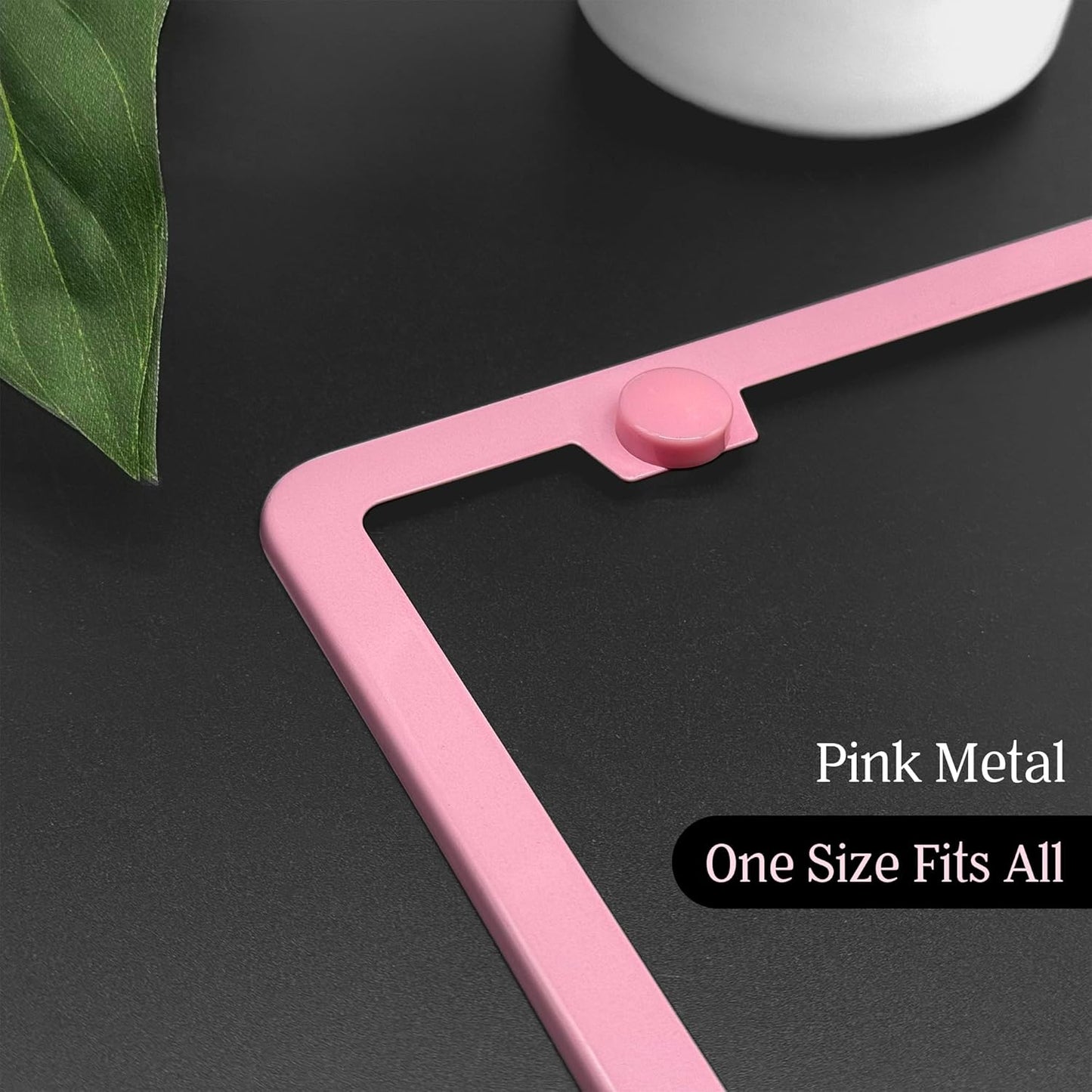 Premium Princess Pink License Plate Frames – 2 Pack, Rust-Free Stainless Steel, Street Legal, Rattle-Free, Universal Slim Design with Screw Covers, Durable Car Tag Holders for Women, Cute & Girly Gift