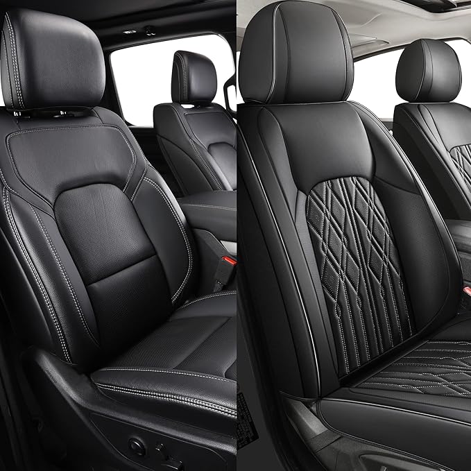 Huidasource Car Seat Covers, Leather Auto Seat Cushion Cover Universal Fit for Most Car Sedan SUV Pickup Truck, Fit for Honda Civic Nissan Compass Sentra Land Rover Focus Explorer(Front Pair/Black)