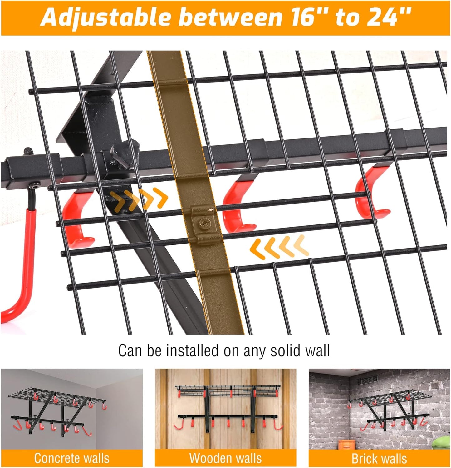 PLKOW Garage Wall Shelving Includes Bike Hooks, Sturdy Adjustable Garage Shelving Wall Mount Garage/Organizer (Black, 2-Pack)