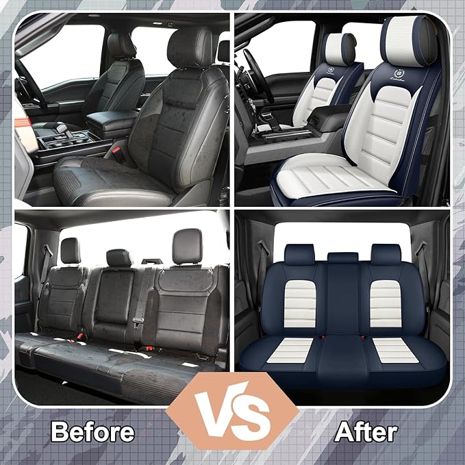 Full Set Car Seat Covers for GMC Sierra 1500/2500/3500 Denali SLT AT4 AT4X Base Seat Covers 2008-2025, Waterproof Premium Nappa Leather Seat Protectors(Standard 5 Seats/Black&White)