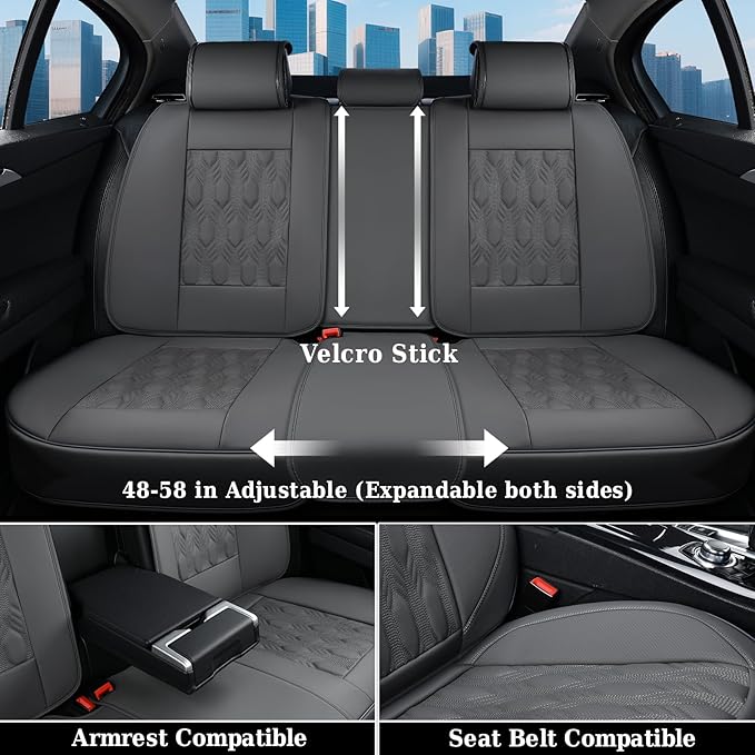 Coverado Car Seat Cover Full Set, Waterproof Front and Back Seat Covers for Cars, 5-Pack Leather Seat Covers, Car Seat Protectors, Driver Seat Cushions Fit for Most Vehicles Gray