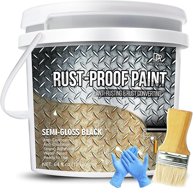 Rust Converter Paint - 64oz Water-Based Rust Reformer & Metal Primer, Semi-Gloss Black Rust Preventive Paint for Metal, Anti-Rust Coating Rust Paint Encapsulator for Maximum Rust, Corrosion Protection