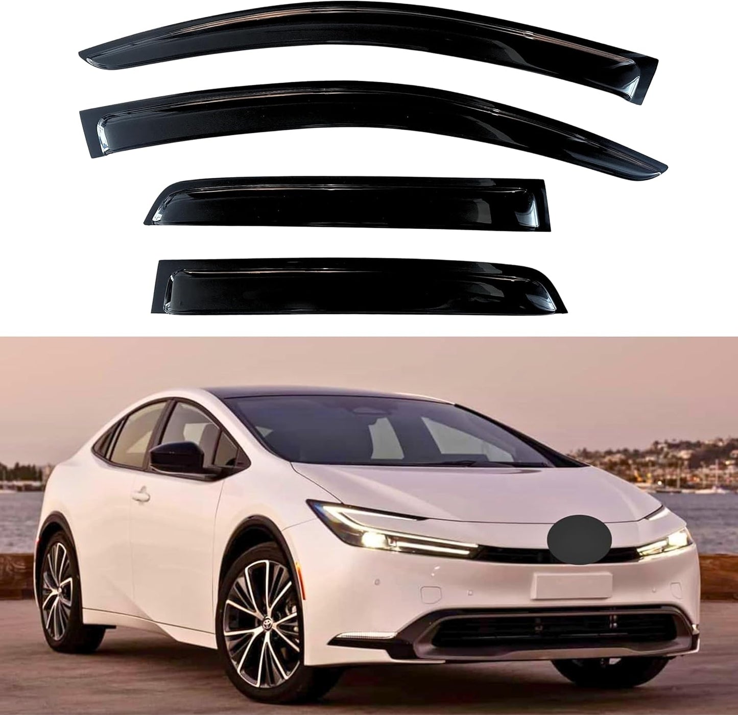 KPY Window Visor Compatible with Toyota Prius & Prius Prime 2023-2024, 4PC Rain Guard Side Window Vent Deflectors Tape-On Style, 2023 2024