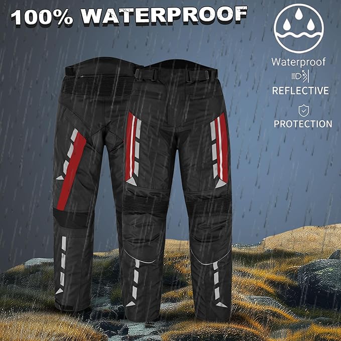 Men’s Waterproof Motorcycle Trousers – 600D Cordura Biker Pants with CE Armour, Thermal Lining & Reflective Panels