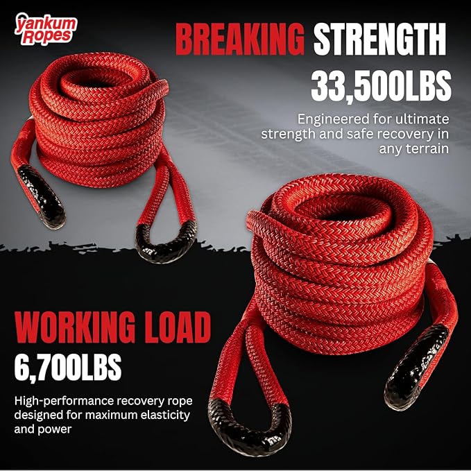 Yankum Kinetic Recovery Rope - Heavy Duty 1" x 20' Tow Rope, Off-Road & Vehicle Recovery, Kinetic Energy Ropes for 4x4, Jeep, and Trucks, Made in USA – Rattler Series