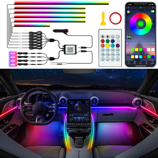 Acrylic LED Lights - Interior Car Ambient Lighting Kits with Dynamic Rainbow Dream Color Chasing, Music Sync (10 in 1(4*29.5+43.3+14.5 inches+4 Footwell Lights))