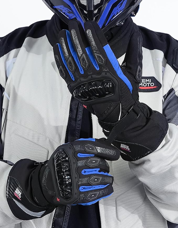 KEMIMOTO Winter Motorcycle Gloves, Rainproof Riding Warm Gloves with Touchscreen for Motorcycle Riding, ATV, UTV, Snowmobile Blue XXL
