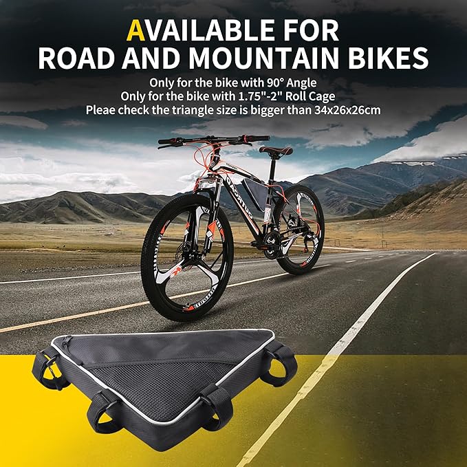 UTV Roll Bar Triangle Storage Bags Waterproof Compatible with Polaris RZR Ranger UTVs, Road and Mountain Bikes Accessories, UTV Tool Bag, 1.75"-2" Roof Roll Cage Organizer, 1 Pack