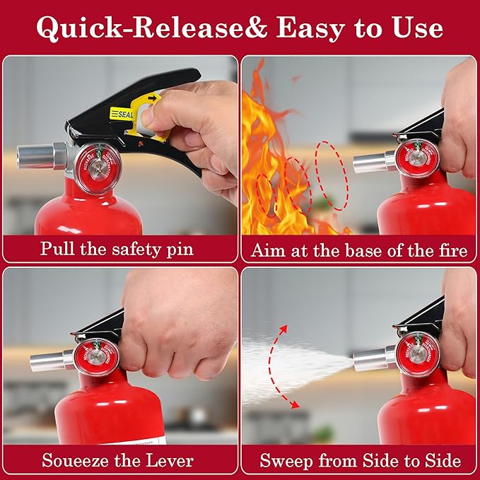 2 Pack ABC Dry Chemical Fire Extinguisher, 2.5 lb 1A:10B:C Rated - Quick-Release Handle, Compact Portable Fire Safety Gear for Home Vehicle Boat RV Kitchen Grill