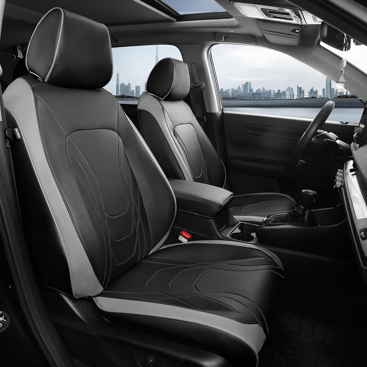 FREESOO Seat Covers for Honda CRV, Custom Fit Car Seat Covers for CRV LX EX EX-L Sport Touring Special Edition Trailsport Hybrid & Gas 2023 2024 2025 2026, Waterproof Leather Full Set, Black & Gray