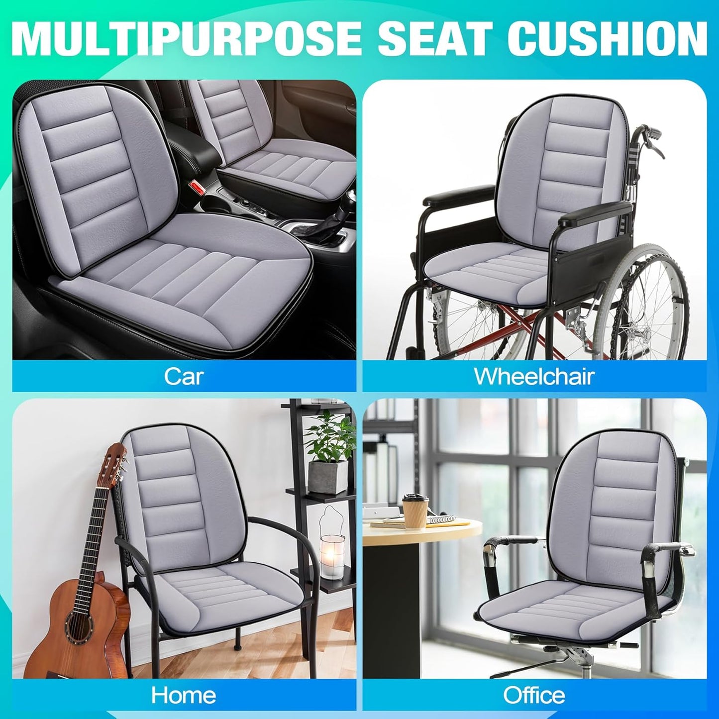 MYFAMIREA Car Seat Cushion and Lumbar Support Pillow 1.2'' Thick Memory Foam Desk Chair Cushion Back Support for Automotive Seat Driver, Travel, Leg and Back Pain Relief, Washable, Adjustable, Gray