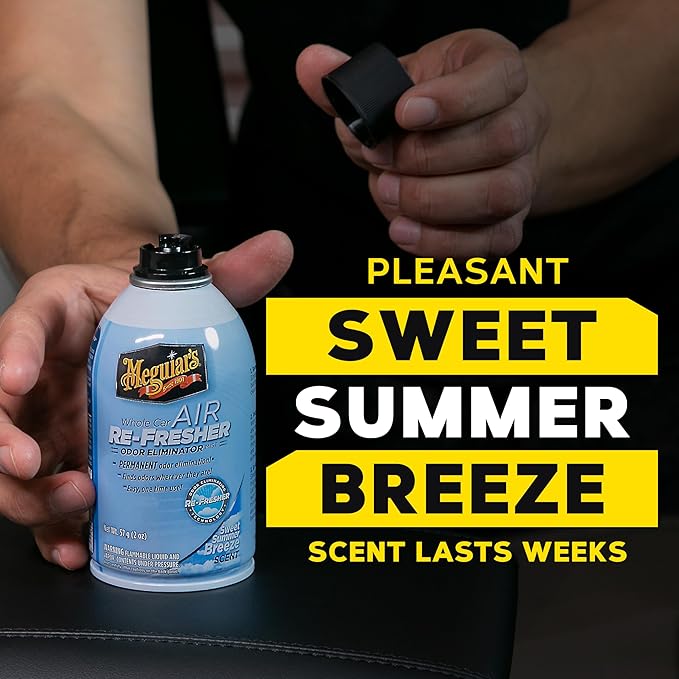 Meguiar's Whole Car Air Refresher, Odor Eliminator Spray Eliminates Strong Vehicle Odors, Summer Breeze 2 Oz Spray Bottle