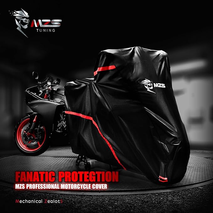 MZS Motorcycle Cover Waterproof Outdoor Compatible With XR1200X XG750A SCL500 CB750 KLR650 R1200GS Scrambler Vstrom Diavel Transalp DR650S Tenere XR650L, All Weather Outdoor Protection Covers Storage