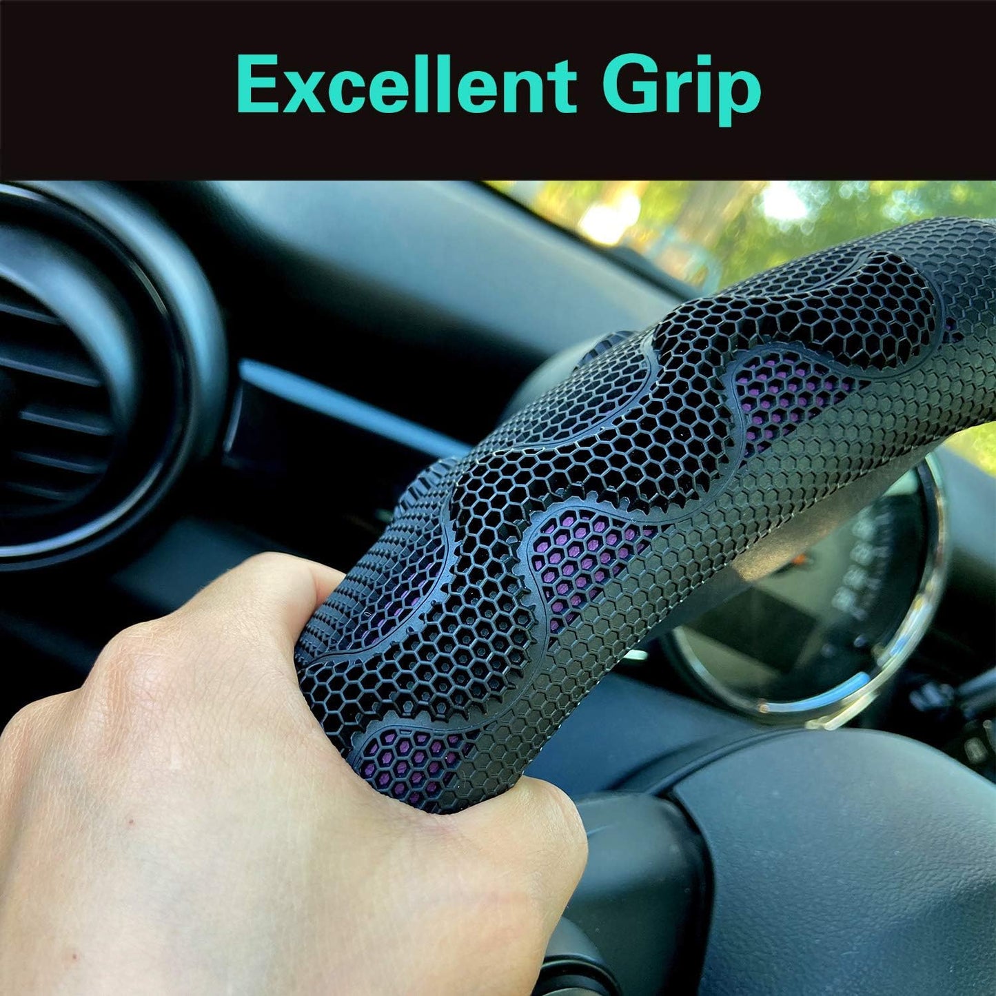 PINCTROT D Shaped 14.5-15 Inch Steering Wheel Cover Great Grip with 3D Honeycomb Anti-Slip Design, Flat Bottom 14.5-15 Inch (Purple)