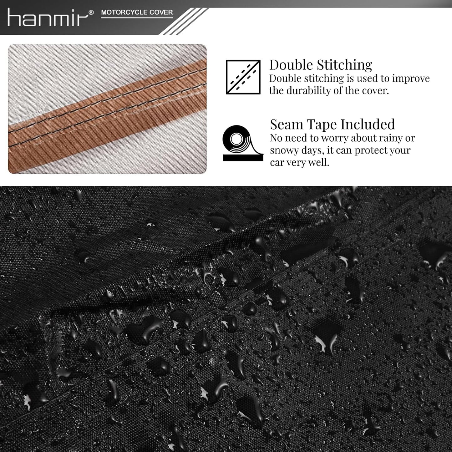 Motorcycle Cover,Motorbike Cover All Season Universal Weather Waterproof Outdoor UV Protection with 4 Reflective Strips & Storage Bag,4XL Motorcycles Vehicle Cover