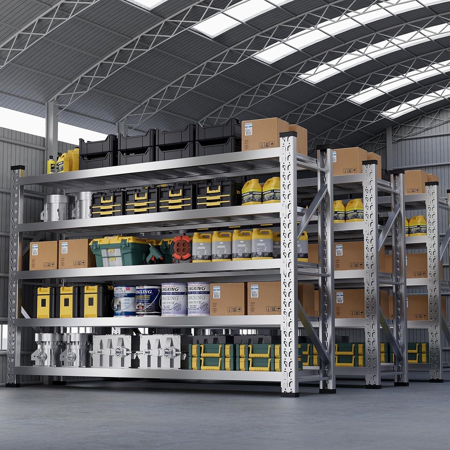 ZZV 78" W x 78" H Garage Shelving Heavy Duty Storage Shelves 5 Tier Stainless Steel Industrial Shelf Adjustable Garage Shelving Unit Utility Rack Shelf for Warehouse Basement Kitchen, 3858 LBS