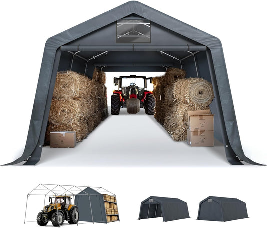 Sophia & William Carport Storage Shed 13x22 ft Portable, Heavy Duty Car Port Canopy Garage Shelter with Sidewalls and Roll Up Doors for Automobile Boat Motorcycle Bike, Gray