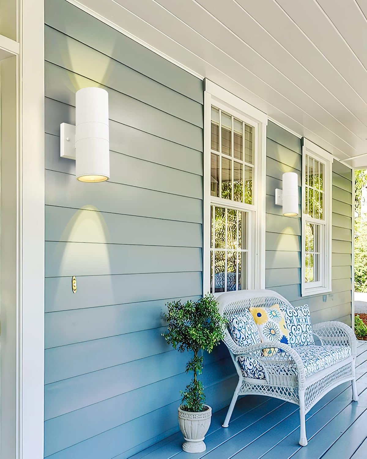 Ken & Ricky White Outdoor Wall Sconce, Outside Up and Down Wall Lights, Modern Exterior Light Fixtures with Tempered Glass Cover for House Porch Garage Patio Front Door -1 Pack