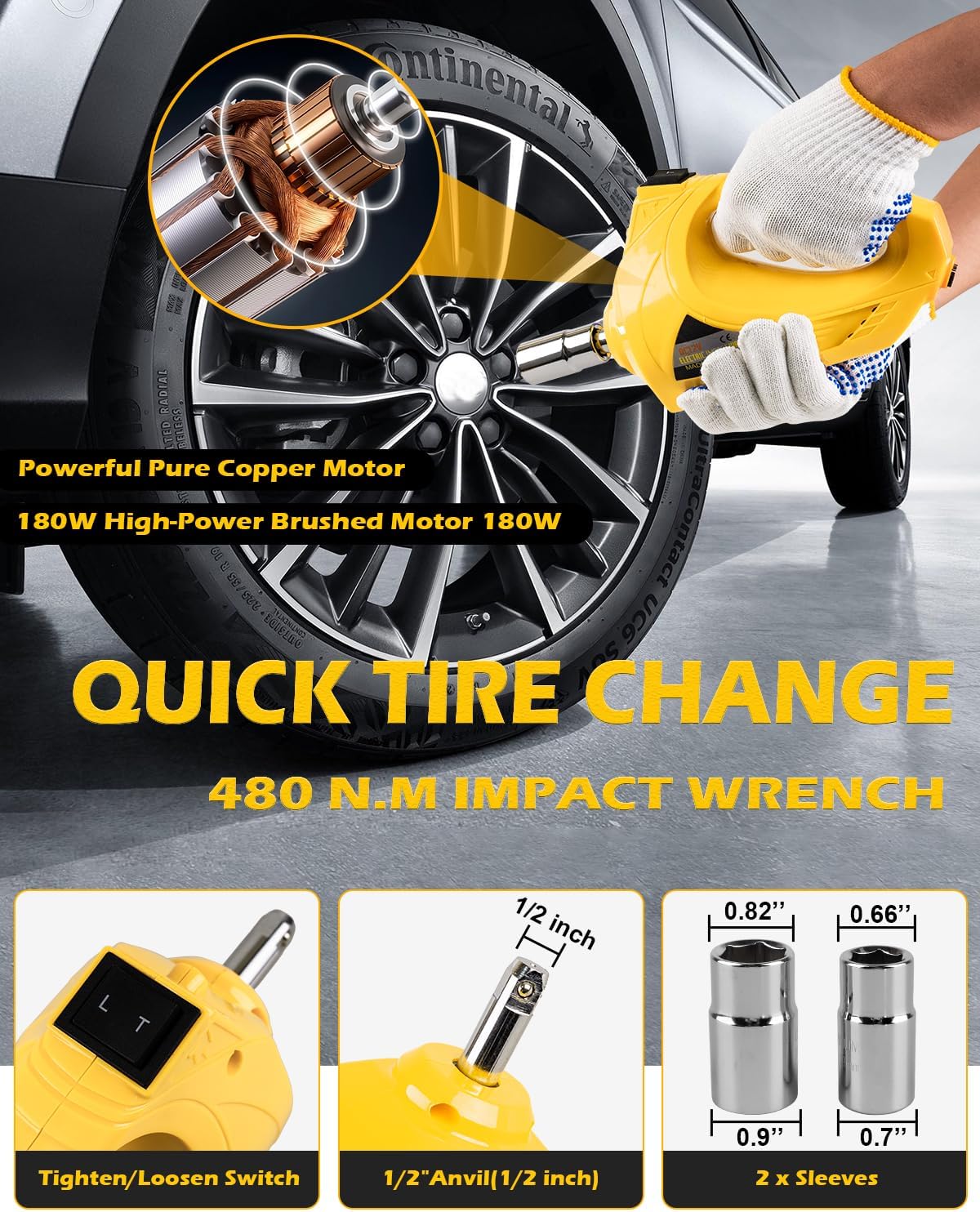 Electric Car Jack, 5 Ton 12V Digital Display Electric Jack for Car with E-Impact Wrench, Tire Inflator Pump and LED Light, (Lifting Range: 6.1~17.7 Inch) for Sedan, SUV, Truck Tire Change Replacement