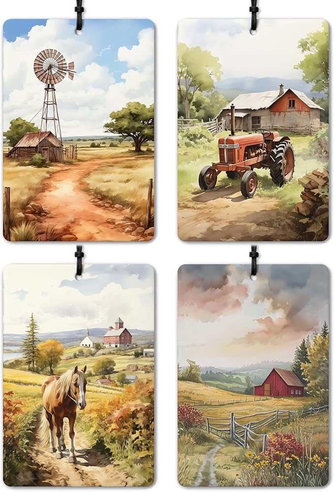 Farmhouse Country Farm Car Air Freshener 4 Pcs, Cottagecore Flower Hanging Air Freshener for Cars Closet Drawer Books, Cottagecore Flower Car Accessories Mirror Decor for Women