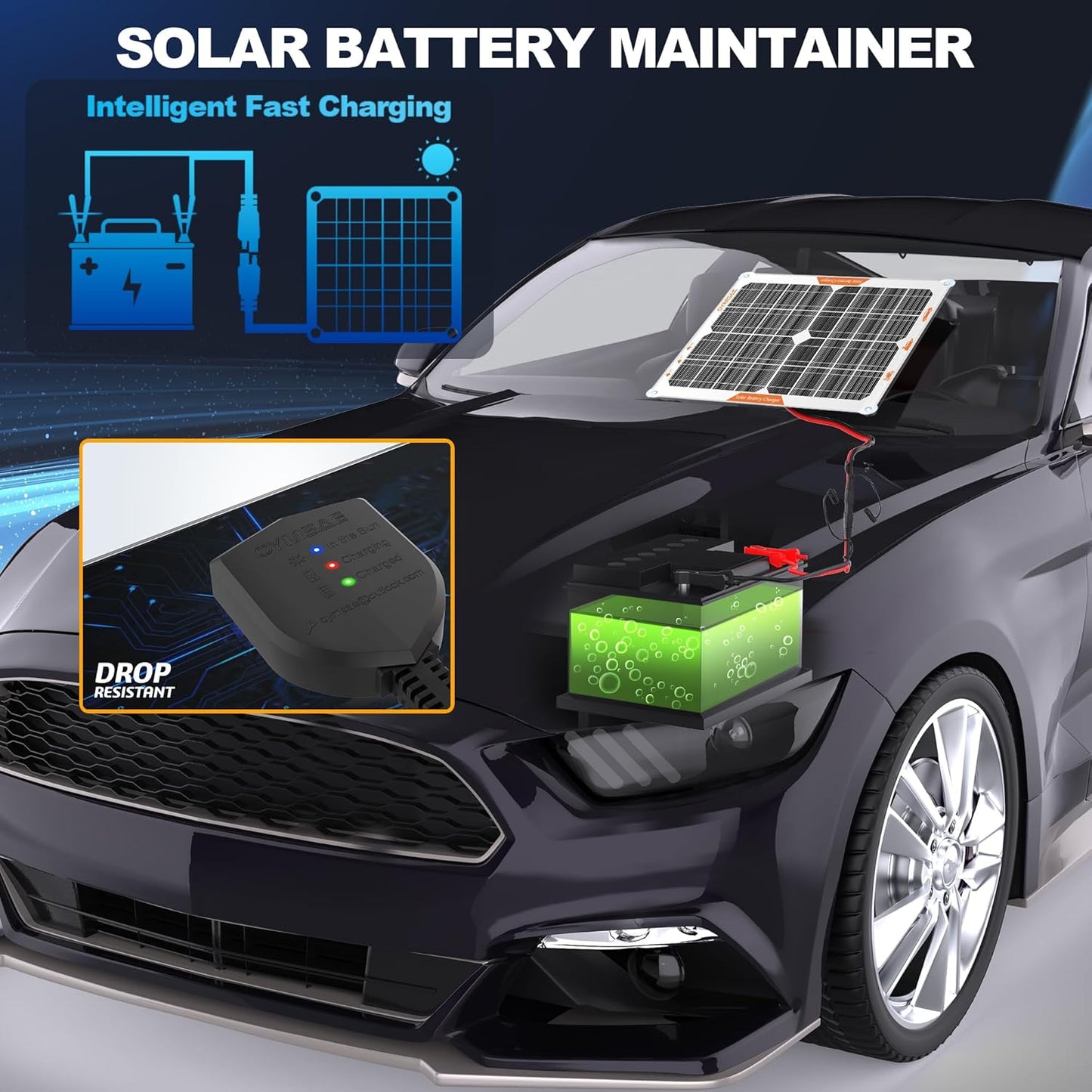OYMSAE 20W 12V Solar Panel Battery Charger Portable Waterproof Power Trickle Battery Charger & Maintainer for Car Boat Automotive RV with Cigarette Lighter Plug & Wiring Clip