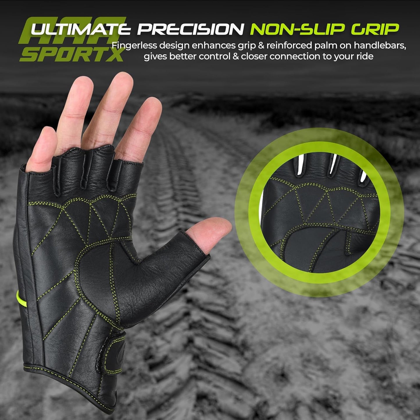 aasportx Motorcycle Gloves - Men's Leather Motorbike Gloves with Touchscreen Function - Non-Slip Pads for Men & Women