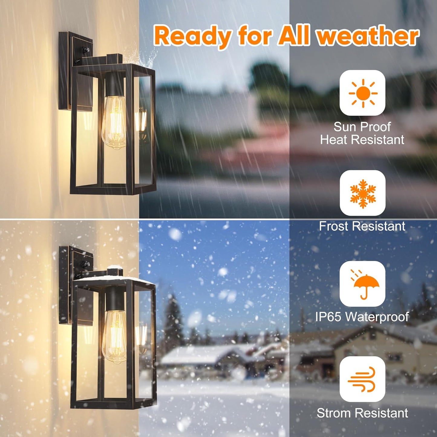 PARTPHONER Black Exterior Light Fixtures Wall Mount with Gold Rim, Dusk to Dawn Outdoor Porch Lights Lamp, Sensor Wall Sconce, Waterproof Outdoor Lantern for House Doorway, Garage 2 Pack