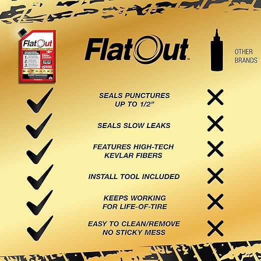 FlatOut Multi-Purpose Tire Sealant - Prevents and Repairs Flat Tires, Seals Leaks, Contains Kevlar, 32-Ounce Bag, 4-Pack