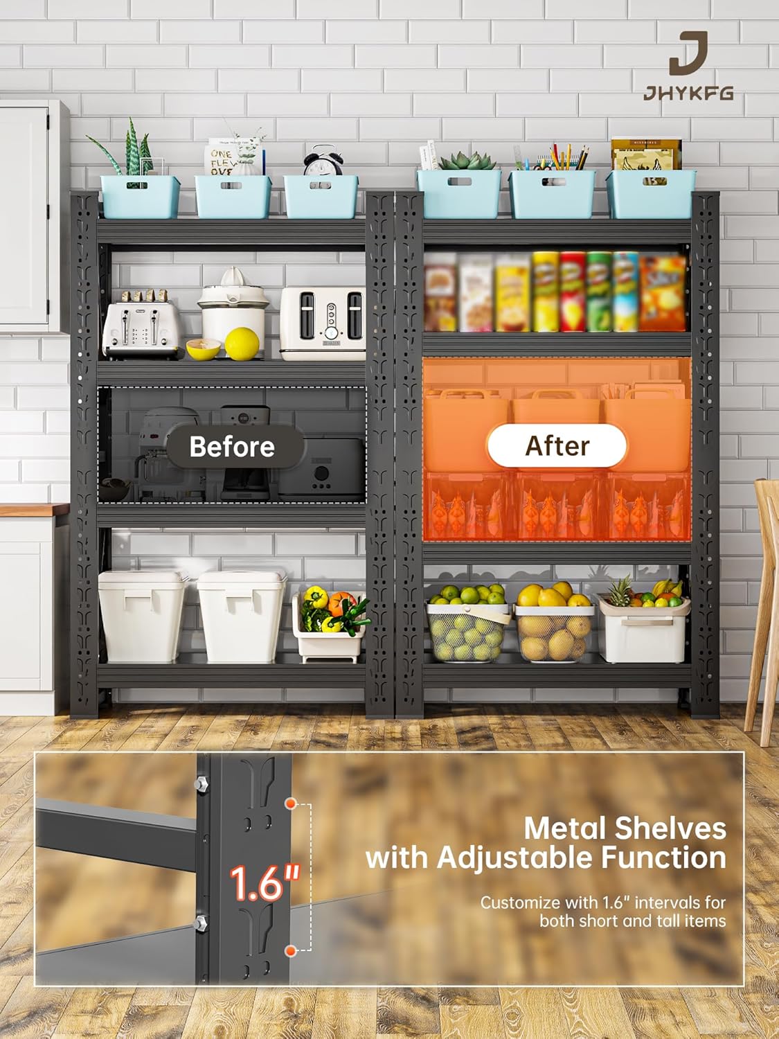 4-Tier Storage Shelves,79" H Heavy-Duty Garage Shelving Unit,Adjustable Industrial Metal Shelf System,4,500lbs Capacity,Tool Organizer for Garage,Workshop,60" W*20" D*79" H,Black