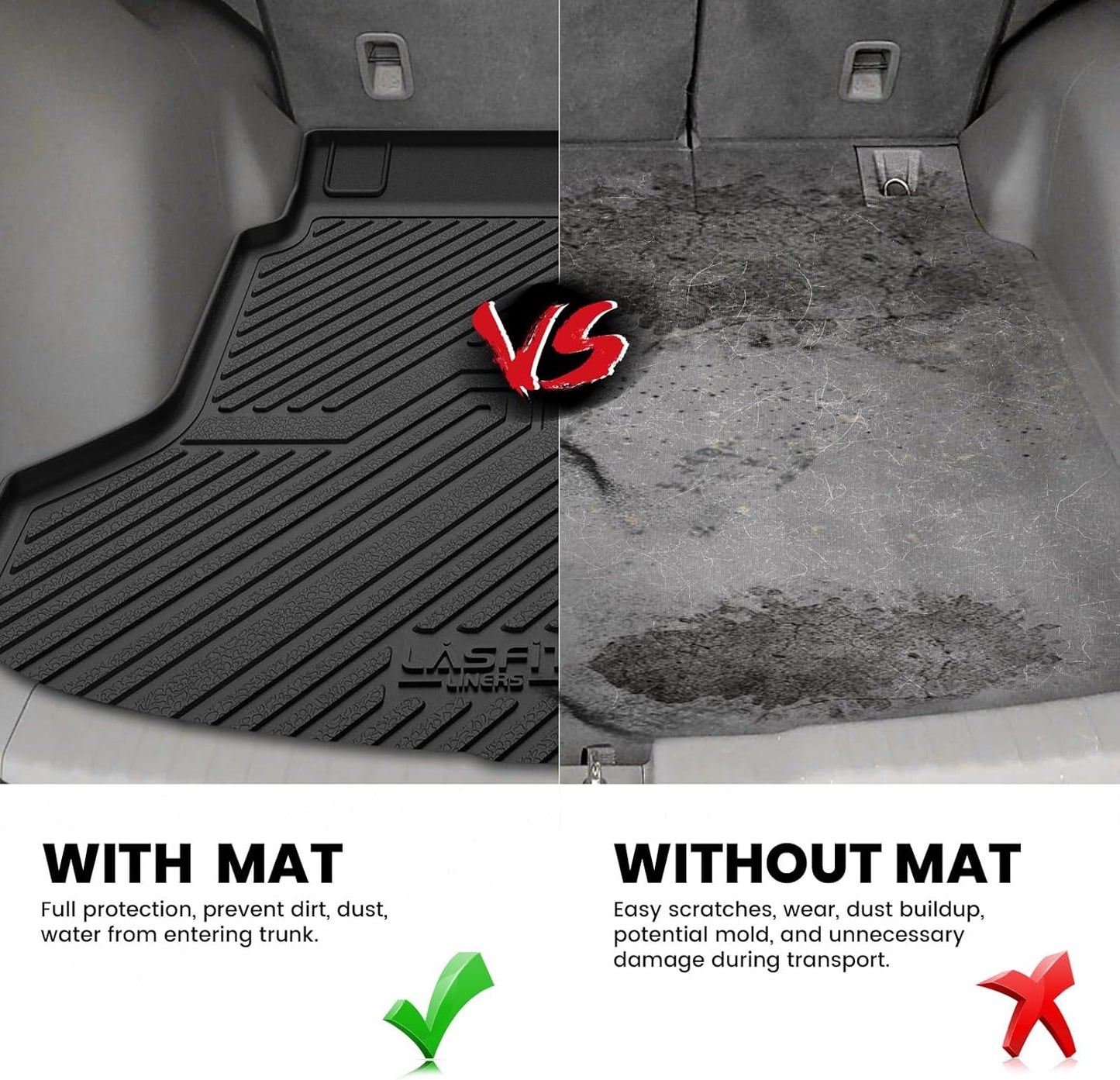 LASFIT Trunk Mat for Honda CRV 2012-2016, All Weather Custom Fit TPE Cargo Mat for CR-V 2012 2013 2014 2015 2016 Trunk Liner Trunk Tray Cargo Liner Cargo Tray, Black