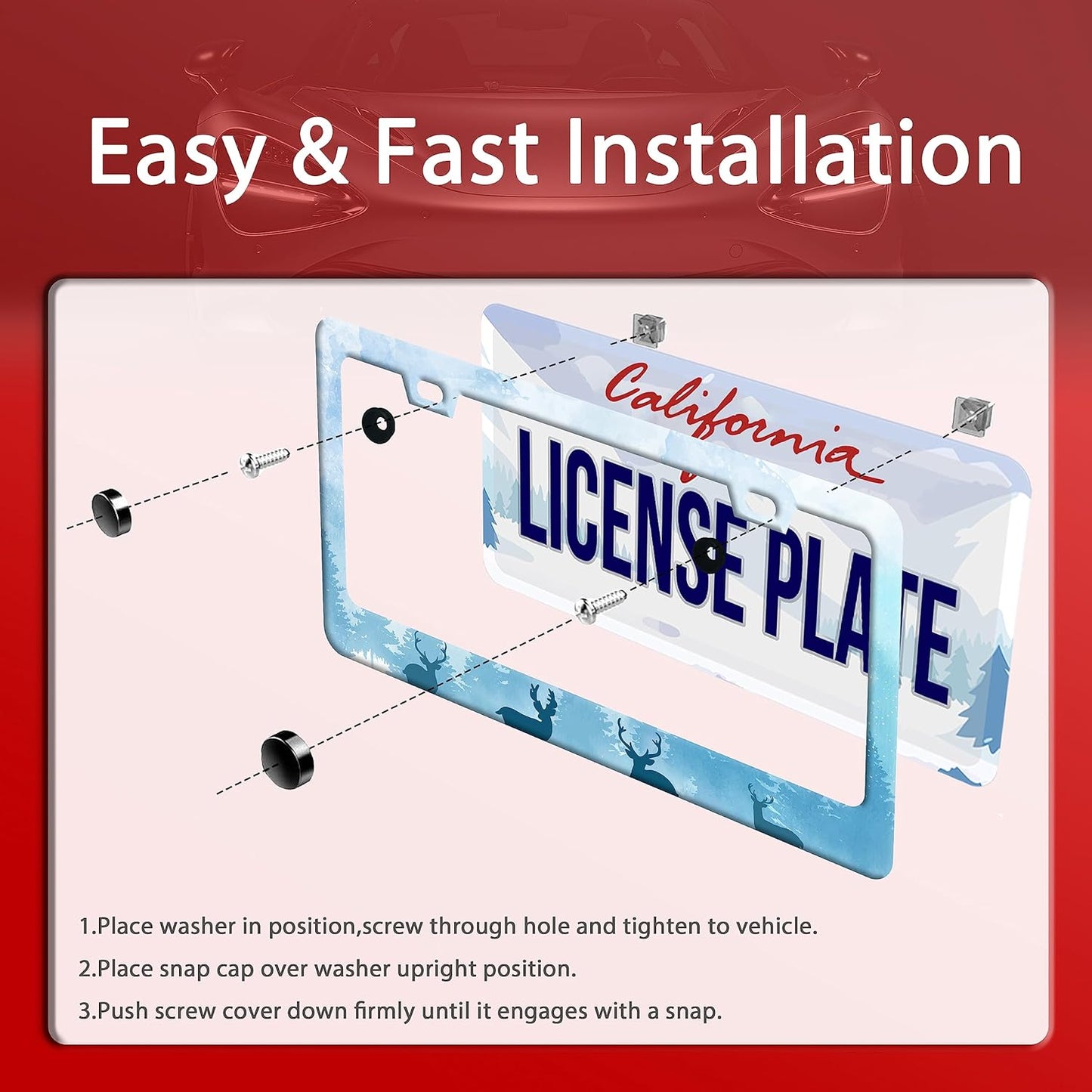 Deer License Plate Deer Forest License Plate Stainless Steel Parts Funny License Plate Decorative with Screws Size 12.3" x 6.3" for Women Men