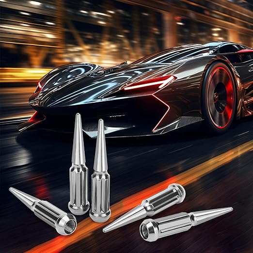 M14x2 Spike Lug Nuts, Set of 24 Chrome Spline Spiked Lug Nut with Key for Jeep Wrangler 1987-2024 Ford Expedition 2000-2024 F-250 F-350 1999-2024, 14x2 Acorn Solid Metal Truck LugNut
