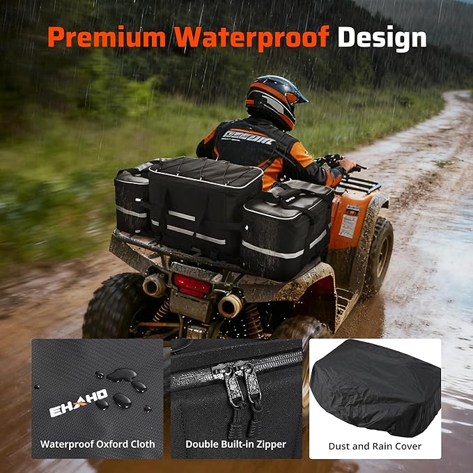 Ehaho ATV Rear Seat Storage Bags with Cooler Bag, 83L Large ATV Rear Rack Bag, [Waterproof & Durability] 4 Wheeler Cargo Rear Seat Bags Compatible with Polaris Sportman Fourtrax Can Am Kawasaki Yamaha