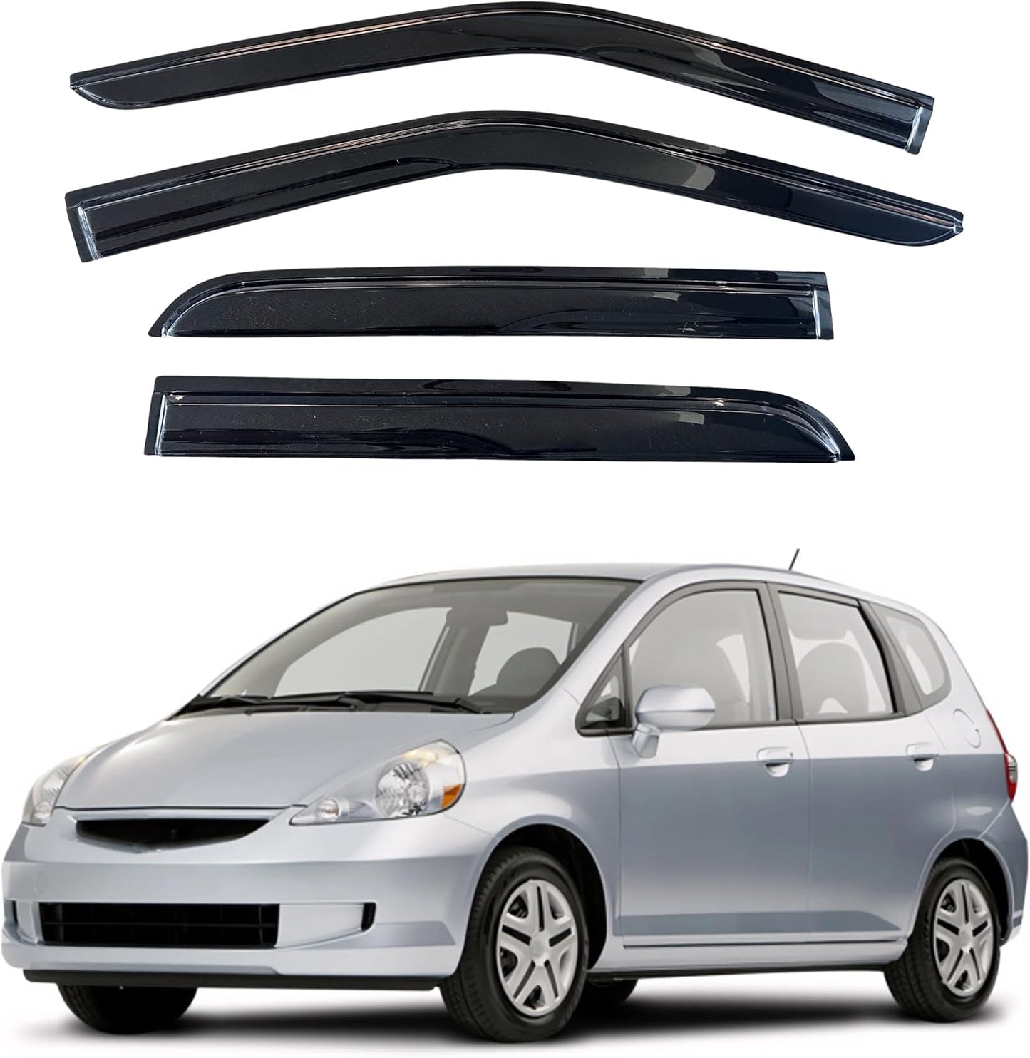 KPY Window Visor Compatible with Honda Fit 2007-2008, 4PC Rain Guard Side Window Vent Deflectors Tape-On Mugen Style, 2007 2008