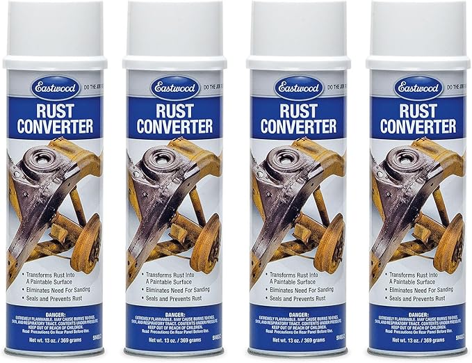 Eastwood Polymeric Rust Converter to Protected Primed Surface | Metal Rust Remover Sealant & Protection Primer | Ready to Paint Automotive Undercoating | Black 13oz Aerosol | 4 Pack
