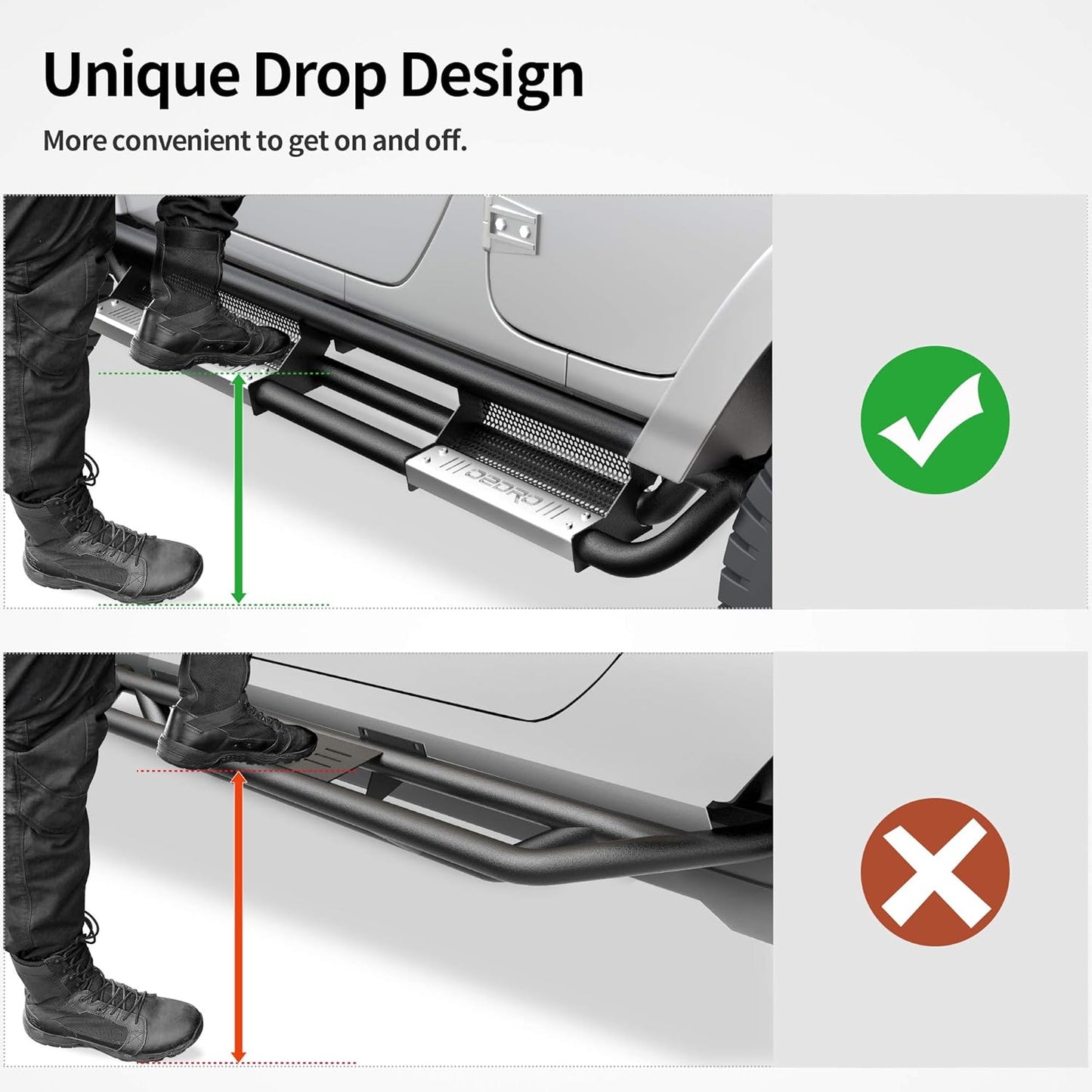 OEDRO 6 inch Running Boards, Drop Side Steps Compatible with 2007-2018 Jeep Wrangler JK Unlimited 4 Door, Steel Nerf Bar with Silver Paintable Step Plates