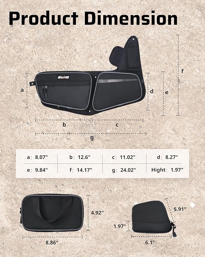 Ehaho 2026 2025 2024 RZR 1000 XP Front Door Bags, Large Space UTV Storage Side Tool Bags Waterproof Scratch-Resistant Wear Resistant Zippers Compatible With 2024/2025/2026+ Polaris RZR XP 1000/4 1000