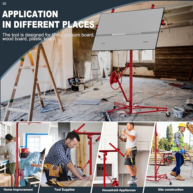 16FT Drywall Lift Sheetrock Lift, Drywall Lift Panel Hoist with Telescopic Arm, 150LBS Capacity, Drywall Jack Lift for Home Improvement Classic, 4'x16' Panel Size, Bright Red, Steel