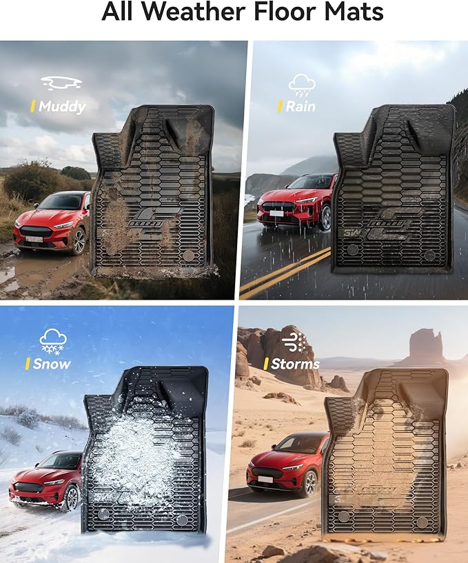 3W Floor Mats & Cargo Liner Fit for Ford Mustang Mach E 2021-2024 2025 TPE All Weather Custom Fit Floor Liner 1st 2nd Row and Trunk Mat Full Set Mats (Trunk Base Upper Only)