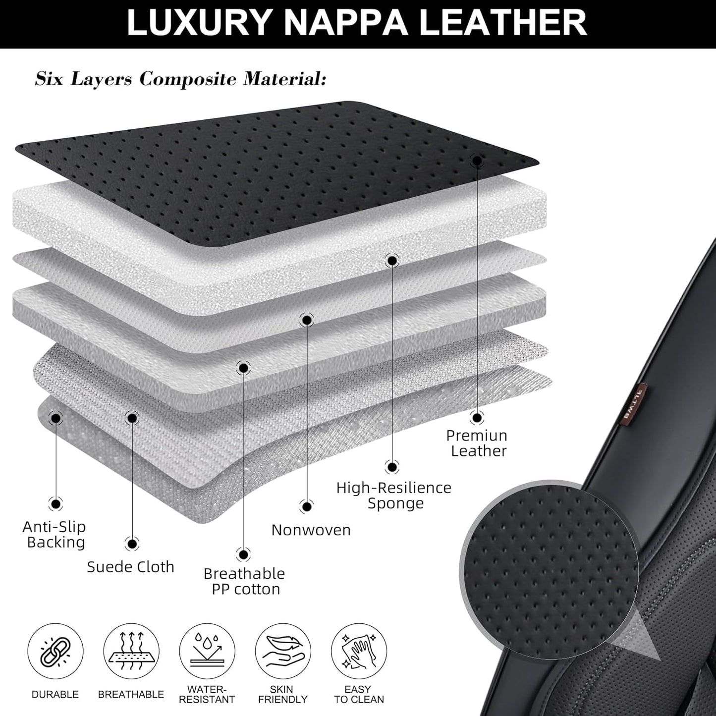 Car Seat Covers Full Set, Front and Rear Seat Covers for Cars, Waterproof Leather Auto Seat Protectors with Head Pillow, Car Seat Cushions Fit for Most Sedans SUV Pick-up Truck, Black